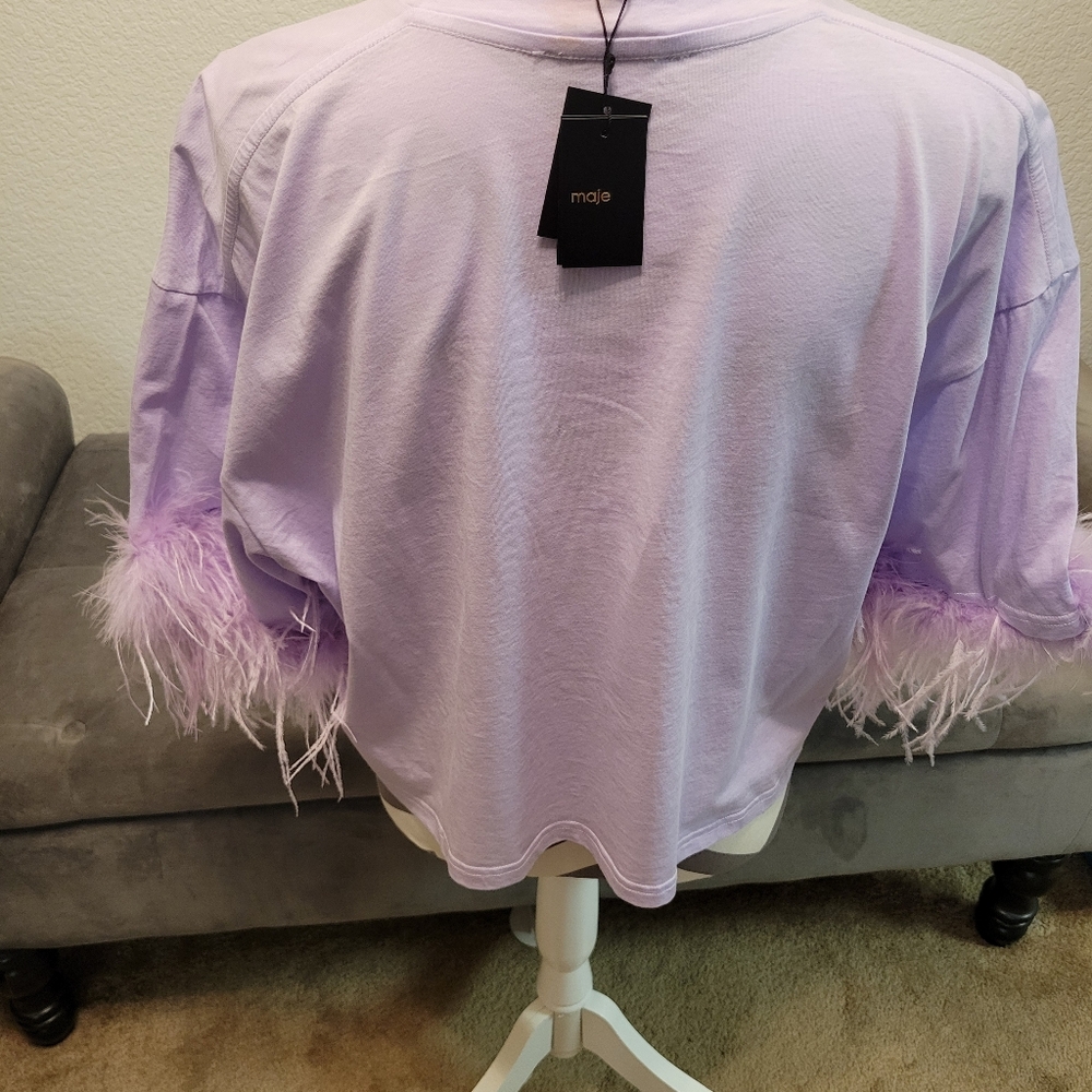 Maje Feather Trim Crop Top - Picture 3 of 4